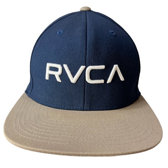 RVCA Snapback Adjustable Cap Flat Bill Twill‎ Hat Blue & Tan - Picture 1 of 6